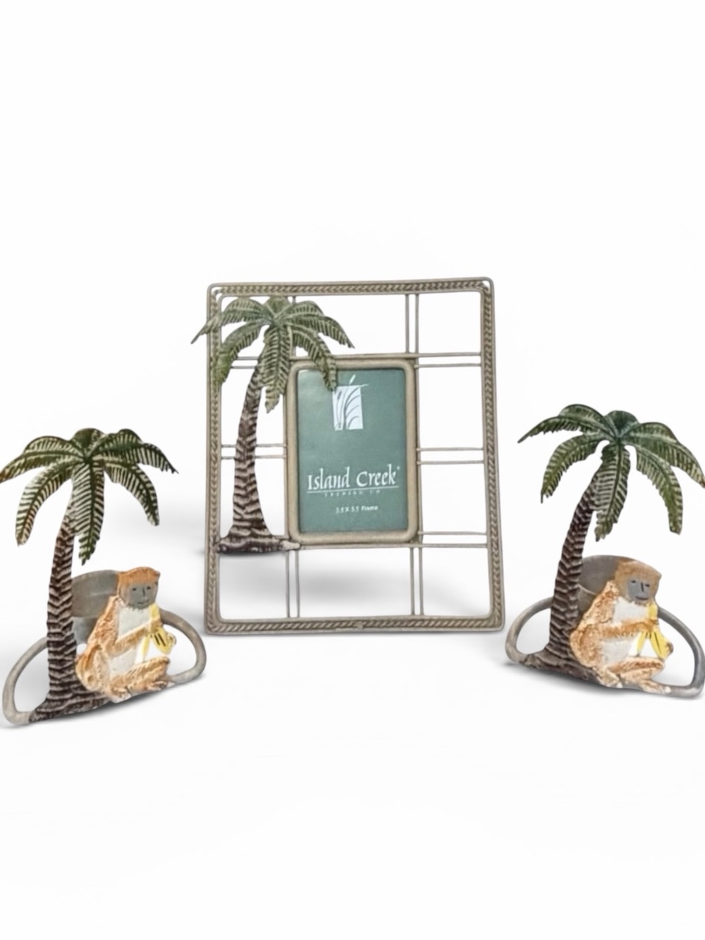 Island Creek Palm Tree Photo Frame and Set of Monkey Tea Light Candle Holders